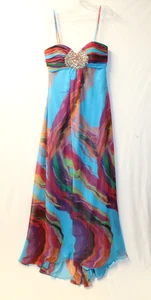 JOVANI MULTICOLORED STRAPLESS SHEER CHIFFON FORMAL PROM DRESS RUCHED SWEETHEART - Picture 1 of 15