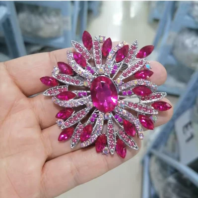 Nuevo Broche Prendedor Estilo Vintage Precioso Rosa Flor Tono Plateado Cristal Estrás Foto 1 de 4