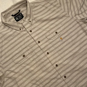 Carhartt Shirt Mens 3XLT Gray Striped Button Down Short Sleeve Loose Fit - Picture 1 of 7