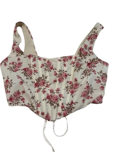 Coquette Peasant LACE CORSET Bustier Top M Prairie Whimsygoth Boho Y2K Pink Rose - Picture 1 of 5