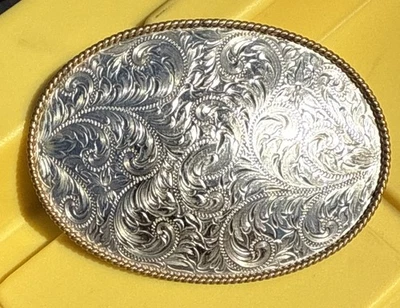 Vtg Montana Silversmiths Western Cowboy Belt Buckle German Silver Southwest - Image 1 of 4