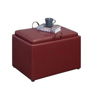 Pemberly Row Transitional Accent Storage Ottoman in Red Faux Leather - Picture 1 of 3