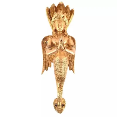Brass Statue Pair Of Naga Kanya Hand Carved Door Handles Antique Finish - Image 1 of 2