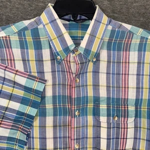 Vintage Woolrich Plaid Button Up Short Sleeve Casual Shirt Pocket Front Mens L - Picture 1 of 8
