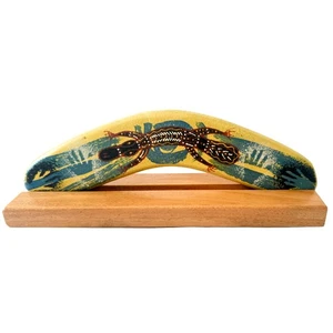 10" / 25cm BOOMERANG + STAND - HARDWOOD -PLATYPUS, YELLOW -ABORIGINAL, AUSTRALIA - Imagen 1 de 3