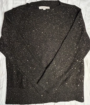 Suéter feminino LOFT Holiday XL preto dourado malha metálica pulôver cápsula top - Imagem 1 de 4