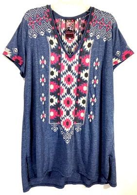 Camiseta túnica JWLA JOHNNY WAS talla M suroeste bordada manga corta cuello en V Foto 1 de 4