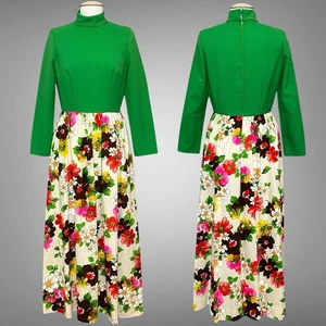 Vestido Vintage Años 70 Hecho a Mano Para Mujer M Verde Colorido Maxi Funky Floral Mod Retro - Imagen 1 de 17