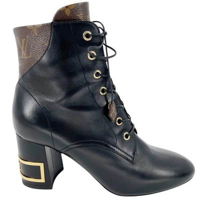 Botas de tornozelo Louis Vuitton 2020 Bliss preto marrom LV monograma acabamento em lona IT 37.5 - Imagem 1 de 4
