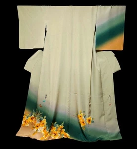Japanese kimono"HOUMONGI" SILK,Flower & BT,Shading dye,Sign and stam,L5'5"..4553 - Picture 1 of 14