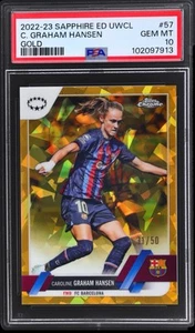 2022 Topps Chrome UEFA Women’s Sapphire Gold Caroline Graham Hansen /50 PSA 10 - Picture 1 of 2