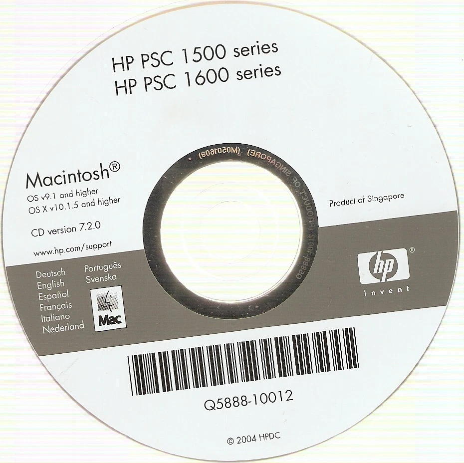 HP PSC 1500 1600 Series CD-ROM Disc Mac Apple Macintosh Printer Software Support - Image 1 of 1