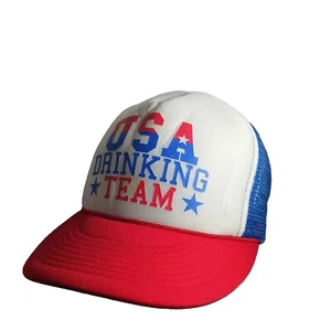 Y2K Snapback Mesh Trucker Mütze USA DRINK TEAM Cap rot weiß blau Party Vintage - Bild 1 von 19