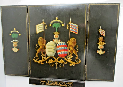 Tableau tryptique, peinture de Samouraïs, guerriers japonais & figure héraldique - Photo 1/4