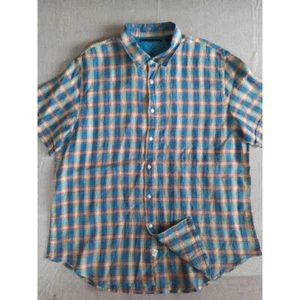 Perry Ellis Men's 2XL Plaid Lightweight Button Shirt Short Sleeve Pure Linen - Picture 1 of 9