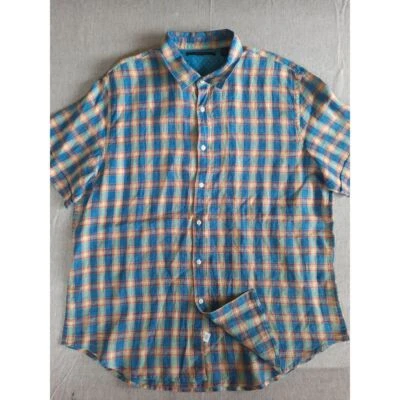 Perry Ellis Men's 2XL Plaid Lightweight Button Shirt Short Sleeve Pure Linen - Image 1 of 4