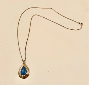 Denim Lapis Tear Drop Pendant Sterling Silver + 20" HEI 925 Italy Chain Necklace - Picture 1 of 5