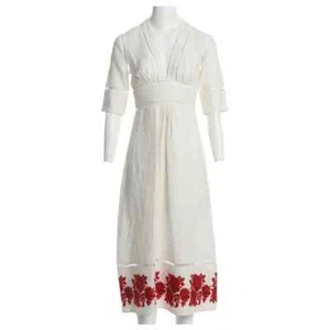 Zimmerman: White Linen Dress with Red Rose Embroidery Size 1 - Picture 1 of 8