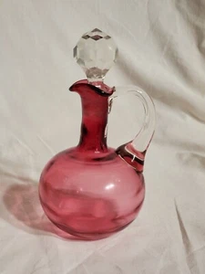 Vintage Fenton Cranberry Glass Cruet With Faceted Stopper inverted thumbprint  - Picture 1 of 4