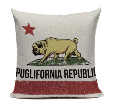 Puglifornia Republic DOG14 Cushion Pillow Cover CA State Flag California Pug - Image 1 of 4