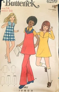 Vtg Butterick pattern 6299 Girls' mini A-line Dress & Pants size 14 Uncut - Picture 1 of 2