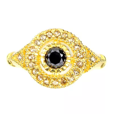 925 Sterling Silver Ring Round Black Diamond 0.32ct 4mm Diamond 21pcs - Image 1 of 4