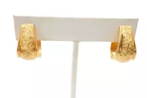14k Yellow Gold Omega Back Earrings Textured - Picture 1 of 11