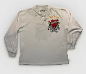 Ed Hardy Skull Love Kills Polo Long Sleeve Shirt Mens XL White Y2K Vintage Style - Picture 1 of 7