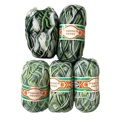 Hilo acrílico vintage alemán Kaufring Flausch Ombre verde azul blanco - 5 madejas Foto 1 de 4