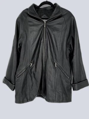 Abrigo para mujer Valerie Stevens Nueva Zelanda 100 % piel de cordero cuero negro oversize L Foto 1 de 4