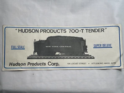c1976-80 Hudson Products 700-T Tender Attleboro, Mass. original Train Box Label - Image 1 of 4