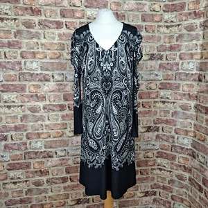 Live Unlimited Dress 12 Black White Paisley Shift Knee Length Long Sleeve - New - Picture 1 of 14