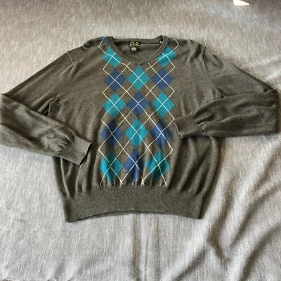 JOS A BANK gray argyle sweater cotton pullover v neck sweater mens S - Image 1 of 4