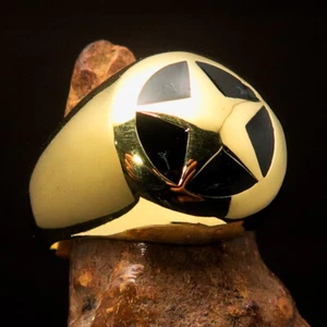 DOMED MENS BRASS COSTUME BIKER RING MARSHALL SHERIFF RANGER STAR BLACK SIZE 9 - Picture 1 of 7