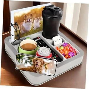 Couch Cup Holder Tray , Food-Grade Silicone and Plastic Couch Caddy for Bed - Picture 1 of 7