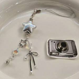 Y2K Style Silver Star Bow Pendant Phone Strap Cellphone Lanyard Keychain - Zdjęcie 1 z 4