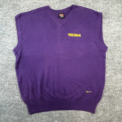 Chaleco Suéter Tejido Vintage Años 90 Nike Para Hombres Mediano Minnesota Vikings Increíble Foto 1 de 4