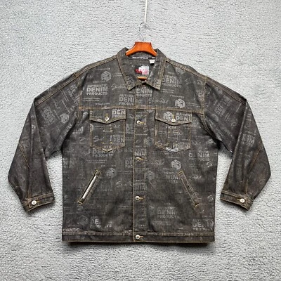 Винтажный Южный полюс джинсовая куртка мужская XL черный вощеный AOP граффити Streetwear логотип - Изображение 1 из 4