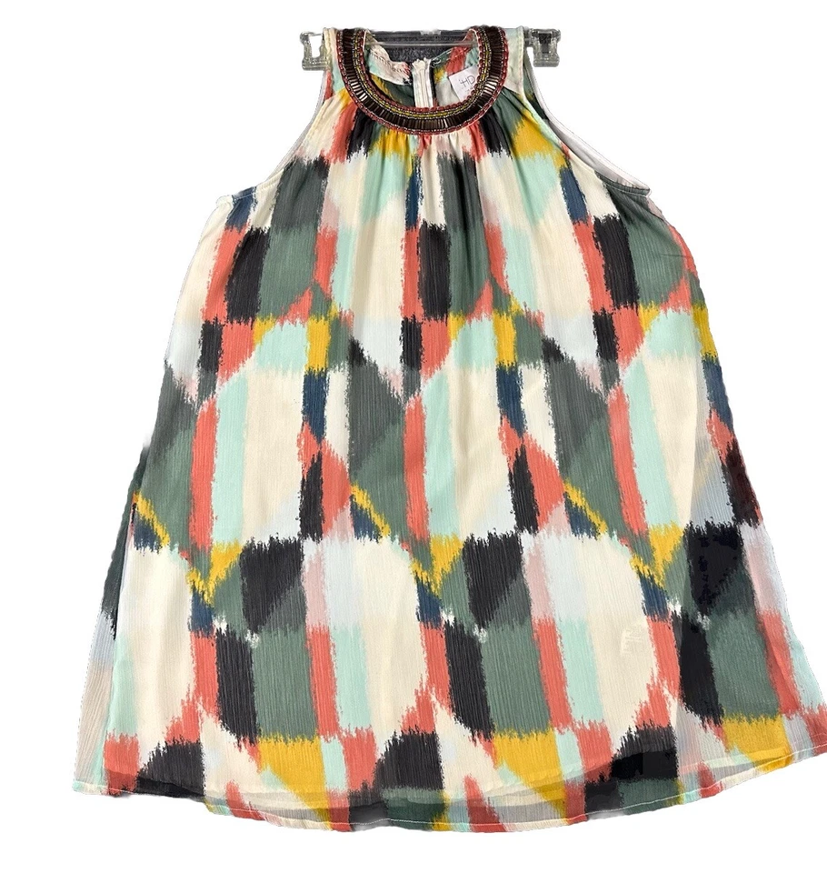 HD in Paris Anthropologie Brush Strokes Jeweled Swing Cocktail Dress  Sz 8 - Image 1 of 4