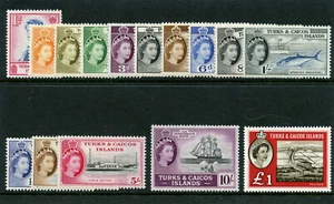Turks & Caicos 1957 QEII Pictorial set complete superb MNH SG 237-250, 253. - Picture 1 of 1