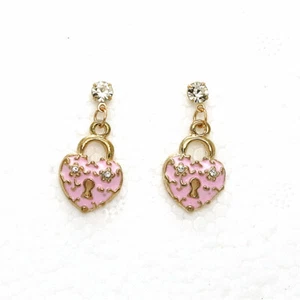 Nuevo Precioso Esmalte Rosa Niña Patrón Corazón Cristal Moda Regalo Soporte Pendientes - Imagen 1 de 3