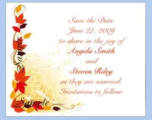 100 Personalized Custom Autumn Fall Leaves Bridal Wedding Save The Date Cards - Picture 1 of 1