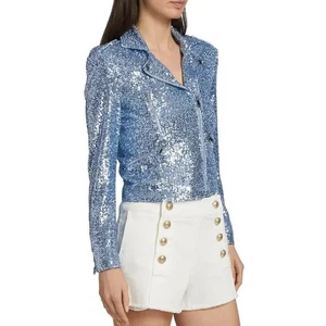 Generation Love Robin Sequined Moto Jacket Zip Up Long Sleeve Chambray XS $395 - Picture 1 of 7