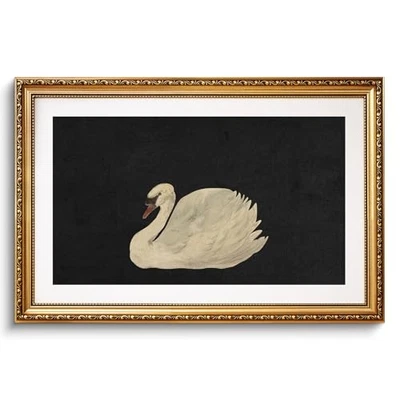  Impresión en lienzo arte de pared decoración cisne grande con marco dorado vintage 36" L x 24" W Zwaan Foto 1 de 4