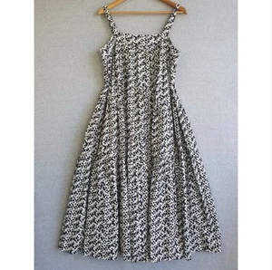 Basque Dress Sz 12 Navy White Geometric Organic Cotton Tiered Midi Spring Event - Picture 1 of 12