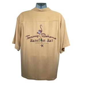 Tommy Bahama Vintage Yellow Embroider Silk Button Up Bowling Camp Shirt L Pocket - Picture 1 of 6