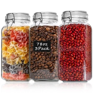 Airtight Glass Canister Set of 3 with Lids 78oz Food Storage Jar Square - Sto... - Picture 1 of 9