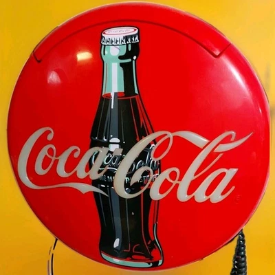 Vintage 1995 Coca Cola 12" Round Red Button Sign Telephone Tested, works - Image 1 of 3