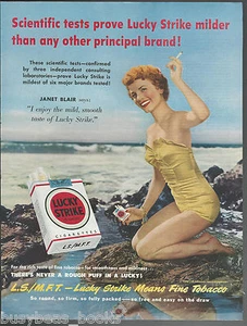 1950 LUCKY STRIKE Cigarettes advertisement, actress JANET BLAIR large size advet - Picture 1 of 3