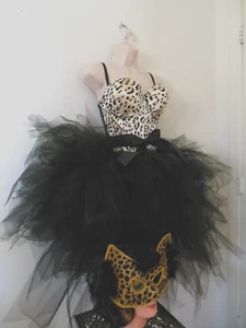 Halloween Leopard Katze Kostüm Leopard Korsett 38C, Maske-Neu mit Etikett schwarz Tüllrock-Neu mit Etikett - Bild 1 von 11